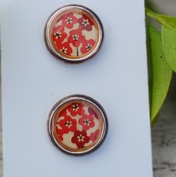 NEW Flower Button Earrings Red Yellow Sustainable Pulseiras Australia - Picture 3 of 7
